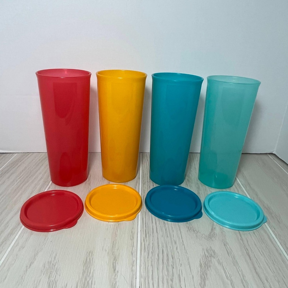 Tupperware Tumblers Set of 4 16oz Multicolor 5107 w/ Lids
